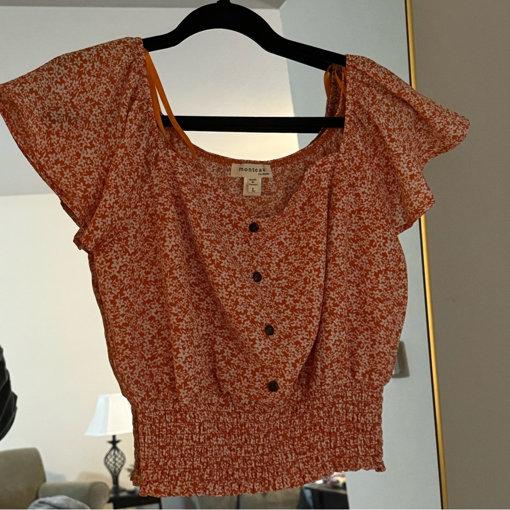 Orange Floral Babydoll Cropped Blouse